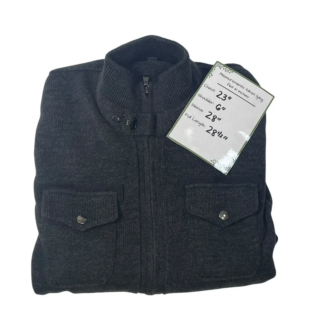 Banana Republic Men's Large Cotton Sweater Jacket Charcoal Gray Military